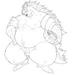  1:1 2020 anthro balls belly eulipotyphlan genitals hedgehog hi_res kemono majiro_the_hedgehog male mammal micropenis monochrome moobs nipples overweight overweight_anthro overweight_male penis simple_background sleepy_princess_in_the_demon_castle small_penis solo suishou0602 white_background 