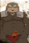  2020 anthro blush brown_body brown_fur bulge clothing erection fur genitals hi_res kemono kisukemk777 male mammal overweight overweight_male penis solo_focus towel underwear unwanted_erection ursid 