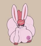  all_fours anthro areola big_breasts breasts eye_patch eyewear female hi_res holding_breast huge_breasts kalmlyhere lagomorph leporid mammal nipples rabbit solo thick_thighs 