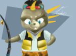  animal_crossing anthro beaver blonde_hair blue_eyes brown_body c.j._(animal_crossing) clothing eyebrows eyewear fishing_rod freckles fur glasses hair hat headgear headwear humanoid male mammal nintendo open_mouth rodent simple_background solo sunglasses teeth topwear vest video_games yairo 