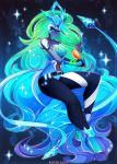  2020 5_fingers absurd_res anthro blue_eyes blue_hair breasts clothed clothing digital_media_(artwork) eyebrows eyelashes female fingers green_hair hair hi_res koveliana purple_hair solo toes 