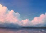  alu.m_(alpcmas) cloud condensation_trail cumulonimbus_cloud hill horizon no_humans ocean original outdoors scenery signature sky sunset water 