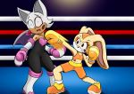 absurd_res anthro blood bodily_fluids boxing boxing_attire boxing_gloves breasts bruised chiropteran clothing cream_the_rabbit duo female handwear hi_res knockout lagomorph leporid mammal rabbit rouge_the_bat sonic_the_hedgehog_(series) sport vk102 