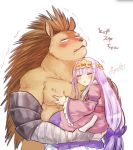  2020 anthro blush brown_body brown_fur carrying clothed clothing duo eulipotyphlan eyes_closed fur fuyoudo624 grope hedgehog hi_res human japanese_text kemono majiro_the_hedgehog male mammal moobs princess_syalis sleepy_princess_in_the_demon_castle text 