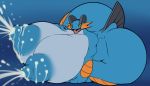  absurd_res anthro ber00 big_breasts big_butt blue_background bodily_fluids breasts butt female hi_res huge_breasts huge_butt hyper hyper_breasts hyper_butt lactating nintendo nipples nude pok&eacute;mon pok&eacute;mon_(species) simple_background solo swampert thick_thighs video_games 