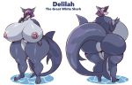  absurd_res anthro areola big_breasts big_butt breasts butt delilah_(luffluff0218) english_text female fish genitals hair hi_res huge_breasts huge_butt hyper hyper_breasts marine nipples non-mammal_breasts nude purple_hair pussy salokinn shark solo text 