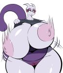  absurd_res anthro areola big_breasts blue_eyes blush bottomless breasts clothed clothing clothing_lift female genitals hi_res huge_breasts hyper hyper_breasts isolatedartest legendary_pok&eacute;mon mewtwo motion_lines nintendo nipples pok&eacute;mon pok&eacute;mon_(species) purple_body pussy shirt shirt_lift simple_background solo thick_thighs topwear video_games white_background 