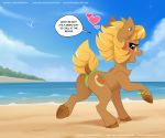  absurd_res amaichix beach_ball_(character) blush breachcloth clothed clothing costume dialogue earth_pony equid equine female feral friendship_is_magic hasbro hi_res horse looking_at_viewer mammal my_little_pony pony solo 