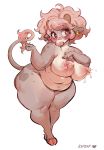  &lt;3 &lt;3_eyes anthro belly big_breasts blush bodily_fluids bovid bovine breasts brown_eyes bypbap cattle curvy_figure ear_piercing female hair hi_res lactating mammal mature_female overweight overweight_anthro overweight_female piercing pink_hair solo spots_(marking) thick_thighs voluptuous wide_hips 