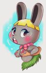  animal_crossing anthro blush bonbon_(animal_crossing) clothed clothing disembodied_hand duo female grass_skirt groping_breasts groping_from_behind hi_res human lagomorph lei leporid mammal nintendo rabbit simple_background surprise topless uyu video_games 