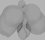  2020 4_fingers ambiguous_species anthro anus backsack ball_tuft balls butt butt_focus disembodied_hand duo faceless_male fingers genitals greyscale hand_on_balls hi_res male mammal minedoo monochrome perineum saggy_balls small_tail tuft watermark 