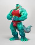  2018 4_fingers 4_toes anthro ball balls_outline beach_ball big_muscles bulge clothed clothing countershade_torso countershading crocodile crocodilian crocodylid fingers genital_outline green_body green_scales grey_background hi_res holding_ball holding_object huge_muscles jockstrap lifeguard male muscular muscular_anthro muscular_arms muscular_legs muscular_male penis_outline red_clothing red_jockstrap red_shirt red_tank_top red_topwear red_underwear reptile scales scalie scutes shirt simple_background solo standing tank_top toes topwear uleezoo underwear 