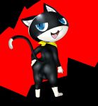  anthro atlus balls big_butt black_body black_fur blue_eyes butt domestic_cat felid feline felis fur geetarboi1 genitals hand_on_hip hi_res looking_at_viewer looking_back male mammal megami_tensei megami_tensei_persona morgana_(persona) nude open_mouth rear_view simple_background smile solo standing teeth thick_thighs tongue video_games wide_hips 