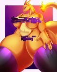  absurd_res anthro anthrofied areola big_breasts breasts censored charizard clothing female hi_res holding_breast huge_breasts kiwipotato legwear nintendo pok&eacute;mon pok&eacute;mon_(species) pok&eacute;morph solo thick_thighs thigh_highs video_games 