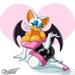  &lt;3 absurd_res anthro big_breasts breasts chiropteran cleavage clothed clothing eyeliner female green_eyes half-closed_eyes hi_res huge_breasts kneeling makeup mammal membrane_(anatomy) membranous_wings narrowed_eyes rouge_the_bat simple_background smile solo sonic_the_hedgehog_(series) spocky87 thick_thighs white_background wide_hips wings 