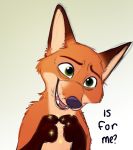  2020 anthro canid canine cheek_tuft dialogue dipstick_ears disney english_text facial_tuft fox fur gradient_background green_eyes male mammal miniaussieart multicolored_ears neck_tuft nick_wilde open_mouth open_smile orange_body orange_fur red_fox simple_background smile solo sparkles teeth text tuft zootopia 