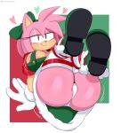  &lt;3 2020 absurd_res amy_rose anthro big_breasts big_butt boots breasts butt butt_focus christmas clothing eulipotyphlan female footwear hedgehog hi_res holidays jinu mammal pink_body pink_skin solo sonic_the_hedgehog_(series) text url video_games 