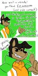  anthro buddy_thunderstruck_(character) buddy_thunderstruck_(series) canid canine canis clothed clothing dialogue digital_media_(artwork) domestic_dog english_text fizzyjay fur hi_res looking_at_viewer male mammal simple_background smile solo text whiskers 