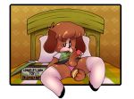  anal anal_penetration animal_crossing anthro bed bodily_fluids ciavs clothed clothing crossdressing digby_(animal_crossing) footwear furniture genital_fluids genitals hi_res male nintendo penetration penis precum sex_toy socks solo source_request video_games 
