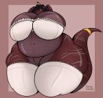  absurd_res anthro big_breasts bottomless bra breasts clothed clothing dragon female genitals grumpy_feathers hi_res huge_breasts legwear overweight overweight_anthro overweight_female pussy scar skarlett_cynder solo thick_thighs thigh_highs underwear 