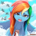 1:1 2020 alcor90 balls digital_media_(artwork) duo equid equine eyebrows female friendship_is_magic genitals hasbro looking_at_viewer male male/female mammal my_little_pony open_mouth outside pegasus rainbow_dash_(mlp) sex solo_focus teats text url wings 