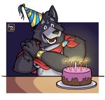  adastra adastra_(series) amicus_(adastra) anthro birthday_cake cake canid canine canis cemagcre clothing dessert echo_project food hat headgear headwear hi_res male mammal party_hat solo video_games visual_novel wolf 