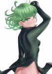  1girl absurdres ass bangs breasts covered_nipples curly_hair dress green_eyes green_hair highres looking_at_viewer nanja one-punch_man short_hair side_slit small_breasts solo tatsumaki white_background 