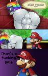  10:16 absurd_res animate_inanimate balls blush butt clothed clothing comic dialogue digital_media_(artwork) duo english_text facial_hair genitals hair hat headgear headwear hi_res huey_(paper_mario) human humanoid male mammal mario mario_bros mustache nintendo not_furry nude paint_can paper_mario text video_games yoshimister 