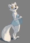  2020 anthro arctic_fox black_nose bottomless breasts butt canid canine cheek_tuft clothed clothing disney facial_tuft female fluffy fluffy_tail fox grey_background hi_res light lighting looking_at_viewer mammal nipples simple_background skye_(zootopia) smile solo standing tggeko translucent translucent_clothing tuft zootopia 
