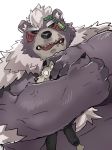  2020 absurd_res anthro black_nose bottomwear canid canine clothing duo hi_res hug humanoid_hands iwbsb_kuma kemono kimun_kamui_(tas) male mammal overweight overweight_male pants simple_background tokyo_afterschool_summoners ursid video_games wen_kamui_(tas) white_background 