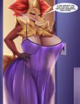  2020 alternate_version_at_source amber_eyes anthro big_breasts breasts canid clothed clothing delphox dialogue digital_media_(artwork) english_text female fur genitals half-closed_eyes hand_on_hip hi_res inner_ear_fluff licking licking_lips licking_own_lips mammal mleonheart multicolored_body multicolored_fur narrowed_eyes nintendo pok&eacute;mon pok&eacute;mon_(species) pussy self_lick solo speech_bubble text thick_thighs tongue tongue_out translucent translucent_clothing tuft video_games 