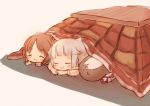  2girls bokukawauso brown_hair closed_eyes commentary_request grey_hair kantai_collection kotatsu long_hair mikura_(kantai_collection) multiple_girls otter sleeping table under_kotatsu under_table wss_(nicoseiga19993411) yashiro_(kantai_collection) 