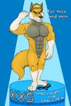  absurd_res advertisement anthro balls blake canid canine canis clothing commercial confident cup english_text genitals hi_res jockstrap male mammal muscular muscular_anthro muscular_male neenya penis podium small_balls small_penis small_penis_appreciation solo sportswear text underwear wolf 