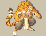  abs absurd_res anthro biceps bottomwear captainjohkid claws clothing digital_media_(artwork) felid fur hair hi_res male mammal muscular muscular_anthro muscular_male pantherine pecs simple_background solo stripes tiger 