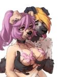  arthropod big_breasts bird_dog black_body black_fur black_nose blonde_hair breast_grab breasts brown_body brown_eyes brown_fur butterfly canid canine canis chest_tuft choker cleavage clothed clothing didihell domestic_dog duo ear_piercing ear_ring eyelashes female floppy_ears fur grey_body grey_fur hair hand_on_breast hi_res hunting_dog hybrid insect jewelry jul_(forestpuppy) lepidopteran lingerie long_hair looking_at_another male male/female mammal multicolored_body multicolored_fur muzzle_(marking) necklace one_eye_closed piercing pink_hair ponytail retriever short_hair simple_background text_on_choker tongue tongue_out tuft two_tone_body two_tone_fur white_background wink 