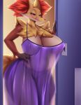  2020 amber_eyes anthro anthrofied big_breasts breasts canid clothed clothing curvy_figure delphox digital_media_(artwork) female fur genitals half-closed_eyes hand_on_hip hi_res inner_ear_fluff licking licking_lips licking_own_lips mammal mleonheart multicolored_body multicolored_fur narrowed_eyes nintendo pok&eacute;mon pok&eacute;mon_(species) pok&eacute;morph pussy self_lick solo thick_thighs tongue tongue_out translucent translucent_clothing tuft video_games voluptuous wide_hips 