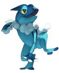  black_eyes blue_theme commentary creature english_commentary frogadier full_body gen_6_pokemon no_humans number open_mouth pinkgermy pokedex_number pokemon pokemon_(creature) solo standing standing_on_one_leg transparent_background 