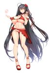  1girl ;p absurdres ahoge azur_lane bangs bikini black_hair blush breasts bug butterfly chixiao cleavage food hair_ribbon highres huge_breasts ice_cream insect long_hair looking_at_viewer navel one_eye_closed red_bikini red_eyes ribbon sandals sarong simple_background skindentation solo swimsuit taihou_(azur_lane) tongue tongue_out two_side_up very_long_hair white_background 