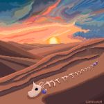  artist_name cloud cloudy_sky death desert dragonair gen_1_pokemon highres horns outdoors pokemon sand silphwave single_horn skeleton sky still_life sun tumblr_username twilight 