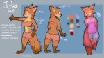  2020 absurd_res anthro barefoot blue_background brown_body brown_fur canid canine clothed clothing color_swatch dipstick_ears english_text female fox fully_clothed fur gloves_(marking) grey_background hi_res highlights_(coloring) jodia_(zhan) leg_markings mammal markings midriff model_sheet multicolored_ears simple_background socks_(marking) solo standing text zhan 