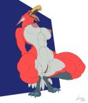  2020 abs anthro avian beak biceps big_breasts big_nipples bodily_fluids breasts claws clitoris crouching deltoids digitigrade dripping dripping_pussy feathers female fur genital_fluids genitals gryphon hands_behind_back hi_res looking_at_viewer looking_down low-angle_view muscular muscular_anthro muscular_female mythological_avian mythology narrowed_eyes navel nipples perspective plump_labia pubes pussy pussy_juice red_body red_fur shredded_wheat signature simple_background sketch solo tail_feathers talons thick_thighs tongue tongue_out white_body white_fur wide_hips wingless_avian worm&#039;s-eye_view 