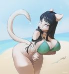  beach big_breasts bikini bottomless breasts clothed clothing domestic_cat felid feline felis feliscede female hinata_hyuga huge_breasts mammal seaside swimwear 