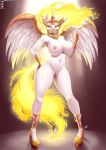  2020 absurd_res anthro anthrofied big_breasts breasts daybreaker_(mlp) equid feathered_wings feathers female fingers friendship_is_magic fur genitals hand_on_hip hasbro hi_res horn looking_at_viewer mammal mostly_nude my_little_pony navel nipples pussy signature solo standing viejillox white_body white_fur winged_unicorn wings 