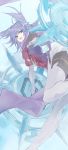  1girl belt blue_eyes breasts dance_princess_of_the_ice_barrier duel_monster elbow_gloves gloves highres open_mouth purple_hair scarf solo thigh_strap thighhighs tsumayouji_(dekosoko) twintails yu-gi-oh! 