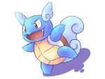  :d brown_eyes commentary_request creature fangs full_body gen_1_pokemon no_humans open_mouth pokemon pokemon_(creature) shadow simple_background smile solo standing standing_on_one_leg toge_nbo wartortle white_background 