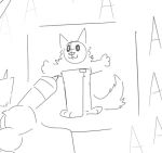  3_toes ambiguous_gender anthro big_tail bottomwear canid canine canis clothing denim denim_clothing drawing_in_a_drawing fangs guide_lines humor jeans keysquid long_legs low_res mammal monochrome pants pants_only simple_background sketch solo tablet_pen tall toes toony unfinished wolf 