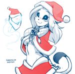  2020 :3 anthro black_sclera blush braided_hair breasts christmas christmas_clothing christmas_headwear clothed clothing conditional_dnp fake_beard felid female glowing glowing_eyes hair hands_behind_back hat headgear headwear hi_res holidays keidran lion looking_at_viewer mammal midriff mistletoe monochrome navel pantherine plant santa_hat simple_background sketch skimpy smile solo spirit tom_fischbach twokinds under_boob webcomic white_background will-o-wisp willow_wisp 