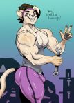  2020 5_fingers accessory anthro biceps biped brown_hair bulge clothing dialogue digital_media_(artwork) domestic_cat english_text eyewear felid feline felis fingers fur glasses gradient_background hair headband hi_res highlights_(coloring) looking_at_viewer male mammal mechanic muscular muscular_anthro muscular_male open_mouth open_smile pecs shirt simple_background smile solo standing sweatpants sxfpantera talking_to_viewer tank_top teeth text tight_clothing tools topwear white_body white_fur white_highlights wrench 