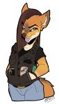  anthro brown_eyes brown_hair canid canine canis coyote ear_piercing fur furkinghell geoff_grimm hair hi_res long_hair male mammal mohawk orange_body orange_fur piercing punk solo 