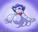  absurd_res big_breasts breasts chubby_female female green_eyes hair half-closed_eyes hi_res huge_breasts humanoid jewelry lips madame_flurrie mammal mario_bros narrowed_eyes necklace nintendo not_furry nude overweight overweight_female overweight_humanoid paper_mario purple_background purple_hair simple_background slightly_chubby smile solo spirit spocky87 text thick_lips url video_games 